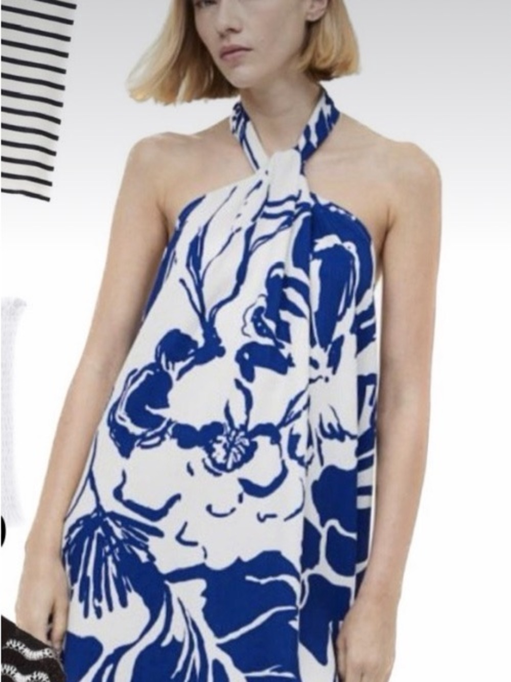 Greece White Floral Halter Dress